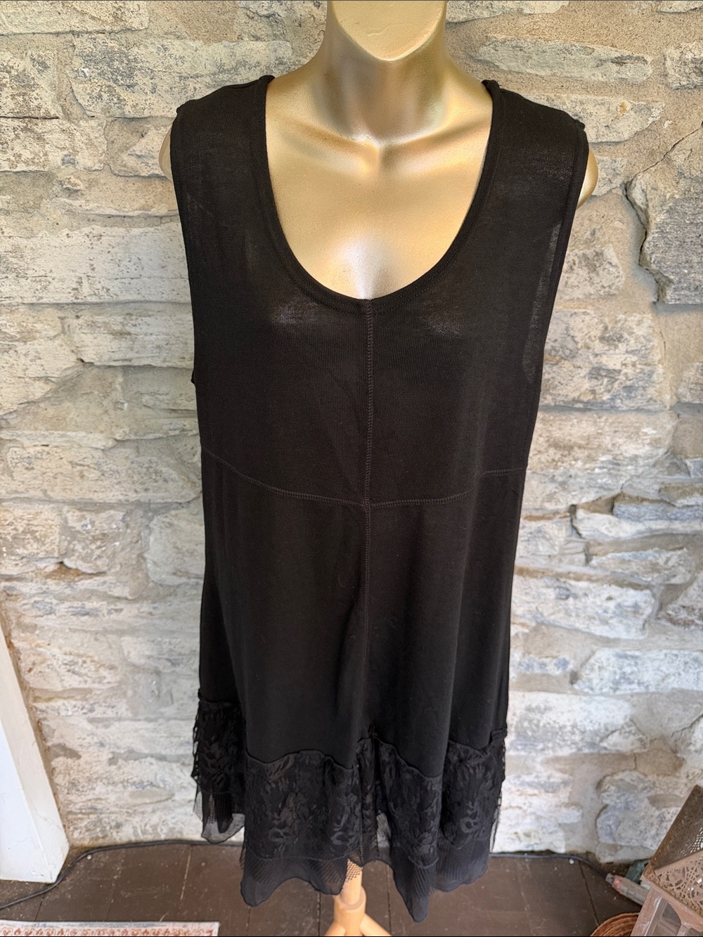 Linen Blend Dress with Lace Hem